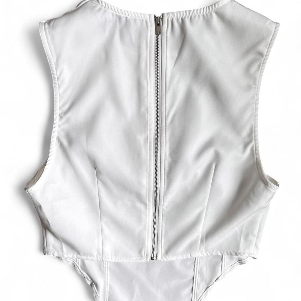 White Corset Crop Top Structured Boning Bustier - Picture 2 of 4